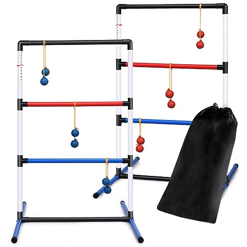 DREAMADE 2er Set Leitergolf-Set mit 6 Doppelkugeln, Wurfspiel mit Score Tracker, Leitergolf Spiel mit Kordelzugbeutel, Geschicklichkeitsspiel, Laddergolf für Kinder & Erwachsene, für Gärten Parks von DREAMADE