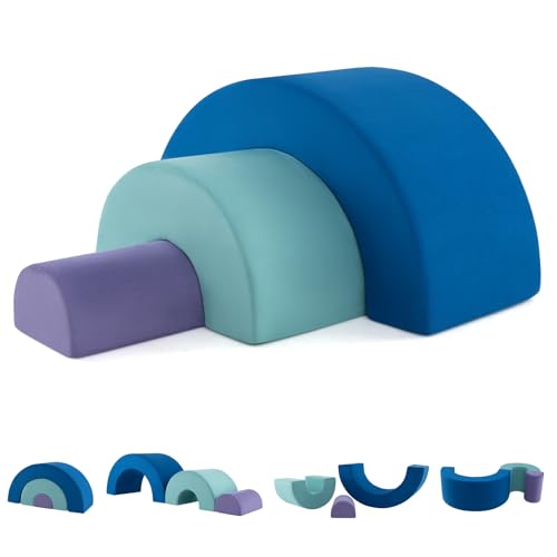 DREAMADE 3 TLG. Softbausteine für Kinder & Baby, Riesenbausteine Kletterblock-Set aus Schaumstoff, XXL Schaumstoffbausteine für Wohnzimmer, Kindergarten und Kinderzimmer (Blau) von DREAMADE
