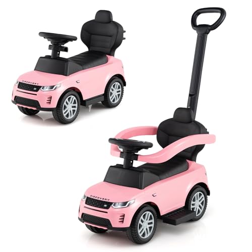 DREAMADE 3 in 1 Kinder Rutschauto, Schiebeauto mit abnehmbare Schiebestange, Kinderfahrzeug mit einziehbare Fußstütze, Kippschutz, Hupe, Stauraum, Rutschfahrzeug für Kinder ab 1 Jahr (Rosa) von DREAMADE