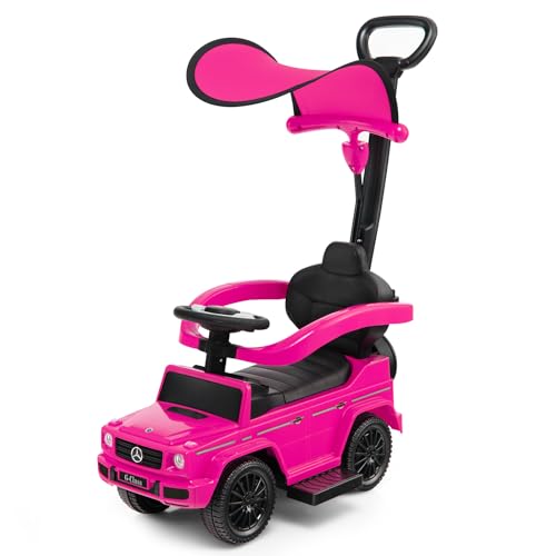 DREAMADE 3-in-1 Kinder Rutschauto,Mercedes-Benz lizenzierter Schiebewagen mit Schiebegriff, verstellbarem Verdeck & Hupe, Rutscherfahrzeug für Jungen & Mädchen ab 12 Monaten, bis 25kg (Rosa) von DREAMADE