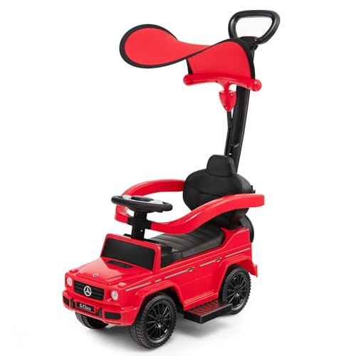 DREAMADE 3-in-1 Kinder Rutschauto,Mercedes-Benz lizenzierter Schiebewagen mit Schiebegriff, verstellbarem Verdeck & Hupe, Rutscherfahrzeug für Jungen & Mädchen ab 12 Monaten, bis 25kg (Rot) von DREAMADE