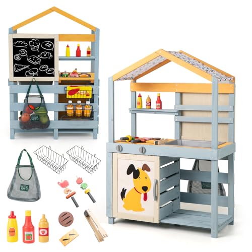 DREAMADE 3 in 1 Matschküche Kinder Outdoor, Outdoorküche aus Tannenholz mit abnehmbarem Waschbecken & BBQ-Grill & Tafel, doppelseitige Spielküche Kinderküche mit Zubehör für Kinder ab 3 Jahren DREAMADE 3 in 1 Matschküche Kinder Outdoor, Outdoorküche aus Tannenholz mit abnehmbarem Waschbecken & BBQ-Grill & Tafel, doppelseitige Spielküche Kinderküche mit Zubehör für Kinder ab 3 Jahren von DREAMADE