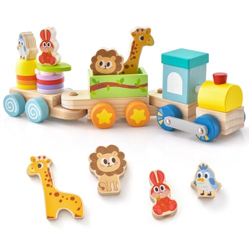 DREAMADE 3-teiliges Holzeisenbahn-Set, Zug Spielzug mit niedlicher Lokomotive & Tierfiguren & stapelbaren Holzklötzen, Kinderspielzueg Lernspielzueg aus Massivholz, für Kinder ab 3 Jahren (Modell 1) DREAMADE 3-teiliges Holzeisenbahn-Set, Zug Spielzug mit niedlicher Lokomotive & Tierfiguren & stapelbaren Holzklötzen, Kinderspielzueg Lernspielzueg aus Massivholz, für Kinder ab 3 Jahren (Modell 1) von DREAMADE