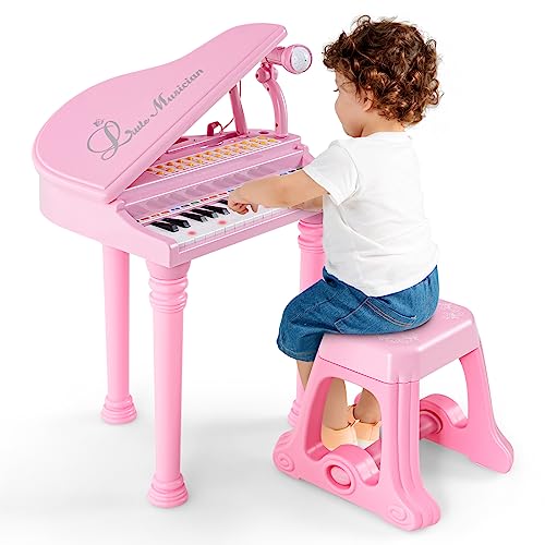 DREAMADE 31 Tasten Keyboard Kinder, E-Piano mit Hocker & Mikrofon & 3 Lehrmodi & 4 Rhythmen & Aufnahme, Elektronisches Klavier für Mädchen & Junge ab 3 Jahre (Rosa) von DREAMADE