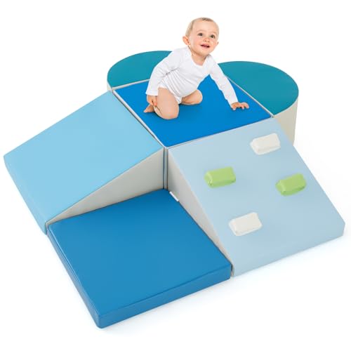 DREAMADE 6 TLG. Softbausteine für Kinder, Kletterblöcke aus Schaumstoff, Riesenbausteine Softbausteine zum Klettern & Toben für Baby & Kleinkinder, Montessori Kletter-Spielzeug (Blau) von DREAMADE