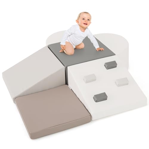 DREAMADE 6 TLG. Softbausteine für Kinder, Kletterblöcke aus Schaumstoff, Riesenbausteine Softbausteine zum Klettern & Toben für Baby & Kleinkinder, Montessori Kletter-Spielzeug (Weiß) von DREAMADE