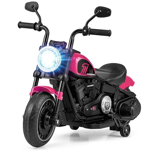 DREAMADE 6V Elektro Kinder Motorrad mit Scheinwerfer, Kindermotorrad mit Stützrädern, Elektromotorrad Elektrofahrzeug, Elektro Motorrad für Kinder ab 18 Monaten(Rosa) von DREAMADE