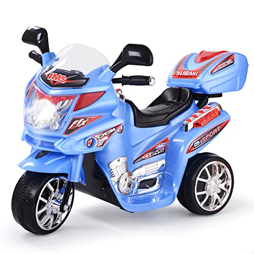 DREAMADE 6V Elektro Kindermotorrad, Kinder Motorrad, Kinderfahrzeug mit Musik Hupe und Scheinwerfer, Elektromotorrad für Kinder 3-7 Jahre alt (Blau) von DREAMADE