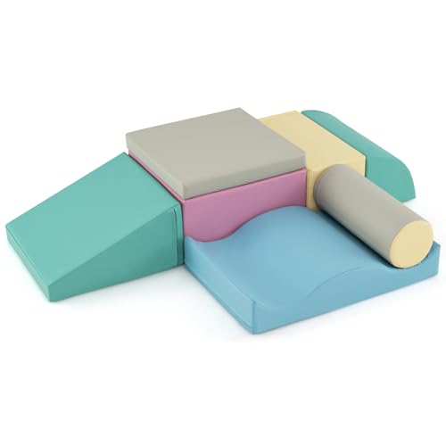 DREAMADE 7 TLG. Schaumstoffbausteine Riesenbausteine zum Toben und Klettern, XXL Bausteine Kinder, Softbausteine aus Schaumstoff, Großbausteine mit PU-Bezug für Babys und Kleinkinder (Grün+Blau) von DREAMADE