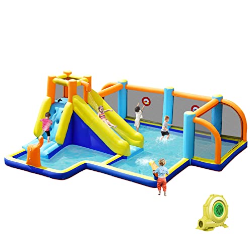 DREAMADE 7 in 1 Aufblasbare Hüpfburg mit Gebläse, Wasserpark mit Rutsche, Kletterwand, Fußballplatz & Sprungbereich, Sprungburg für Kinder von 3 bis 10 Jahren DREAMADE 7 in 1 Aufblasbare Hüpfburg mit Gebläse, Wasserpark mit Rutsche, Kletterwand, Fußballplatz & Sprungbereich, Sprungburg für Kinder von 3 bis 10 Jahren von DREAMADE