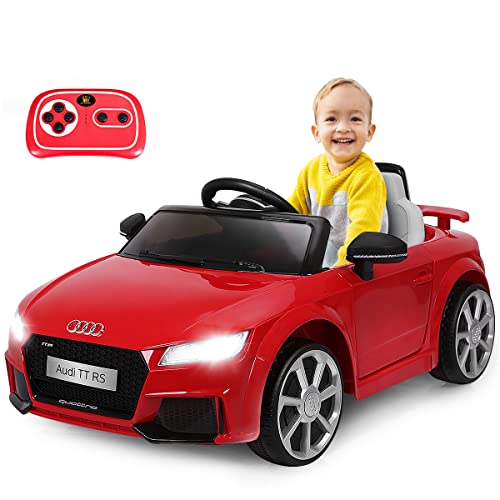 DREAMADE Audi Elektroauto mit 2,4G Fernbedienung, 6V batteriebetriebenes Kinderfahrzeug, Elektrofahrzeuge mit Hupe & Licht & Musik & Sicherheitsgurt, für Kinder 3-8 Jahre, bis 30kg belastbar (Rot) von DREAMADE