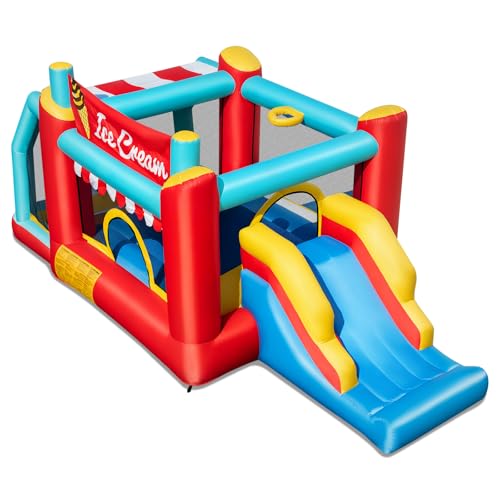 DREAMADE Aufblasbare Hüpfburg, 5-in-1 Eiscreme-Themenburg mit Rutsche, Sprungbereich, Basketballkorb, Ballpool & Ringwurfspiel, IHüpfburg für Garten, Rasen, Party, 475 x 224 x 201cm (ohne Gebläse) DREAMADE Aufblasbare Hüpfburg, 5-in-1 Eiscreme-Themenburg mit Rutsche, Sprungbereich, Basketballkorb, Ballpool & Ringwurfspiel, IHüpfburg für Garten, Rasen, Party, 475 x 224 x 201cm (ohne Gebläse) von DREAMADE