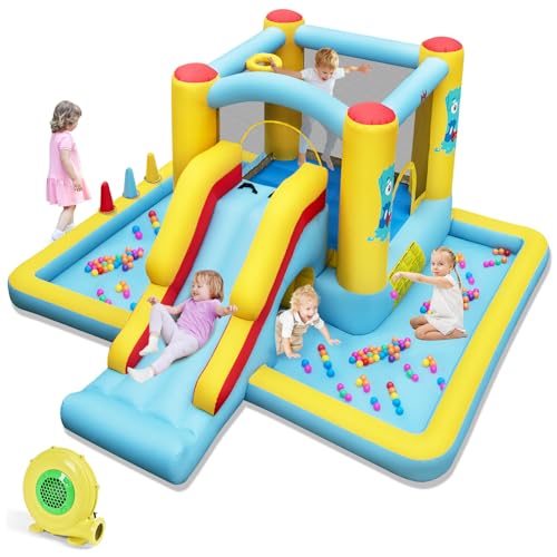DREAMADE Aufblasbare Hüpfburg, Springburg mit Rutsche, Sprungbereich, Tunnel, Basketballkorb, Bällebad & Ringwurfspiel, Indoor & Outdoor Hüpfburg Spielplatz für Kinder ab 3 Jahren (mit 480W Gebläse) DREAMADE Aufblasbare Hüpfburg, Springburg mit Rutsche, Sprungbereich, Tunnel, Basketballkorb, Bällebad & Ringwurfspiel, Indoor & Outdoor Hüpfburg Spielplatz für Kinder ab 3 Jahren (mit 480W Gebläse) von DREAMADE