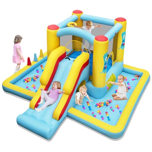 DREAMADE Aufblasbare Hüpfburg, Springburg mit Rutsche, Sprungbereich, Tunnel, Basketballkorb, Bällebad & Ringwurfspiel, Indoor & Outdoor Hüpfburg Spielplatz für Kinder ab 3 Jahren (ohne Gebläse) DREAMADE Aufblasbare Hüpfburg, Springburg mit Rutsche, Sprungbereich, Tunnel, Basketballkorb, Bällebad & Ringwurfspiel, Indoor & Outdoor Hüpfburg Spielplatz für Kinder ab 3 Jahren (ohne Gebläse) von DREAMADE