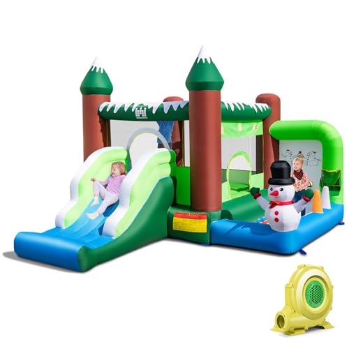 DREAMADE Aufblasbare Hüpfburg mit Gebläse, 6-in-1 Schneemann-Springburg mit Rutsche & Sprungbereich, Indoor/Outdoor Hüpfburg für Kinder ab 3 Jahre, 380 x 340 x 245 cm von DREAMADE