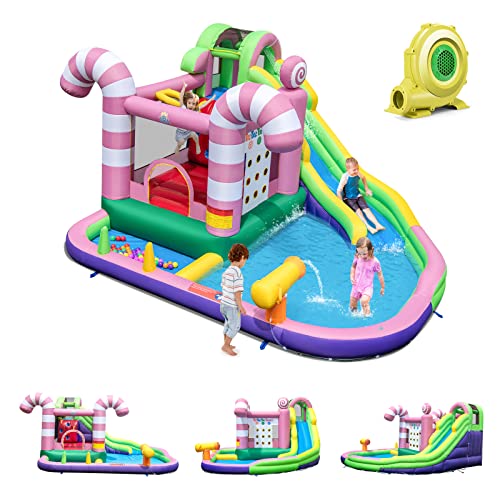 DREAMADE Aufblasbare Hüpfburg mit Gebläse, Wasserpark mit Rutsche & Sprungbereich & Wasserbecken & Tic-Tac-Toe Spiel, 425 x 375 x 225 cm Wasserspielcenter Outdoor & Indoor DREAMADE Aufblasbare Hüpfburg mit Gebläse, Wasserpark mit Rutsche & Sprungbereich & Wasserbecken & Tic-Tac-Toe Spiel, 425 x 375 x 225 cm Wasserspielcenter Outdoor & Indoor von DREAMADE