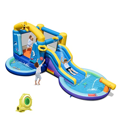 DREAMADE Aufblasbare Hüpfburg mit Gebläse, Wasserpark mit Rutsche & Sprungbereich & Wasserpistole & Ozeanbälle, 490 × 290 × 220 cm Wasserburg für Kinder ab 3 Jahre DREAMADE Aufblasbare Hüpfburg mit Gebläse, Wasserpark mit Rutsche & Sprungbereich & Wasserpistole & Ozeanbälle, 490 × 290 × 220 cm Wasserburg für Kinder ab 3 Jahre von DREAMADE
