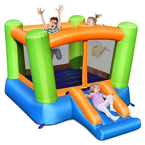 DREAMADE Aufblasbare Hüpfburg mit Rutsche & Sprungbereich, Castle Bouncer, Kinder Spielburg für Indoor und Outdoor, Springburg für Kinder ab 3 Jahren, 250 x 197 x143 cm (ohne Gebläse) von DREAMADE