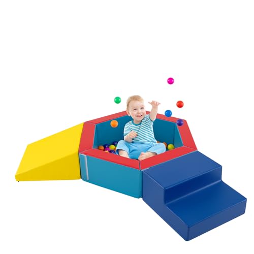 DREAMADE Bällebad Baby, 3 TLG. Softbausteine Set mit 100 bunten Bällen, Indoor Kletterblöcke mit Kunstlederbezug & Klettverschlüssen, Spielplatz aus Schaumstoff für Kinder ab 1 Jahr DREAMADE Bällebad Baby, 3 TLG. Softbausteine Set mit 100 bunten Bällen, Indoor Kletterblöcke mit Kunstlederbezug & Klettverschlüssen, Spielplatz aus Schaumstoff für Kinder ab 1 Jahr von DREAMADE