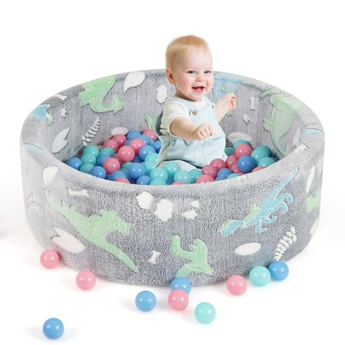 DREAMADE Bällebad Baby, 86 X 30cm Bällepool mit leuchtenden Mustern & 200 bunten Bällen, Bällegrube aus Flanellstoff & Schaumstoff mit abnehmbarem Bezug, für Kinder ab 1 Jahr (Grau) von DREAMADE