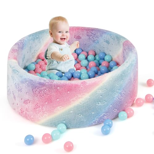 DREAMADE Bällebad Baby, 86 X 30cm Bällepool mit leuchtenden Mustern & 200 bunten Bällen, Bällegrube aus Flanellstoff & Schaumstoff mit abnehmbarem Bezug, für Kinder ab 1 Jahr (Bunt) von DREAMADE
