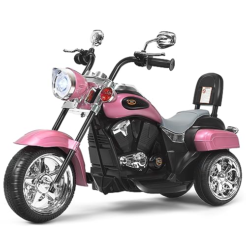 DREAMADE Elektro-Motorrad Kindermotorrad, 6V Elektromotorrad mit einstellbaren Scheinwerfern & Hupe & Pedalen, Elektrofahrzeug für Kinder ab 3 Jahren (Pink) von DREAMADE