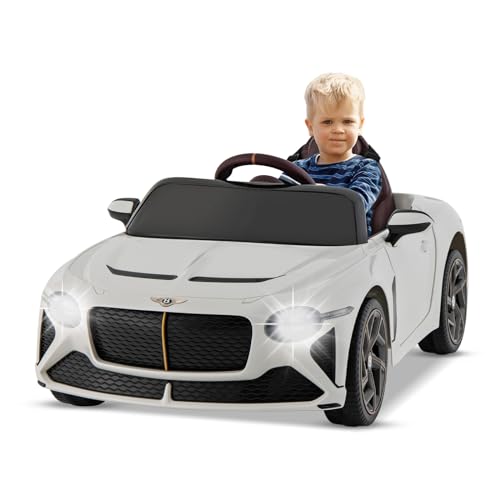 DREAMADE Elektroauto für Kinder, 12V Bentley Kinder Elektroauto mit Fernbedienung, Elektrofahrzeuge mit MP3 & USB & Musik & LED-Leuchten, elektrisches Auto für Kinder ab 3 Jahre (Weiß) von DREAMADE
