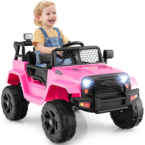 DREAMADE Elektroauto für Kinder, 12V Kinder Elektroauto mit 2,4G Fernbedienung, Kinderfahrzeug mit Hupe & LED Scheinwerfer & Federung & Musik & MP3, Elektroauto Kinder ab 3 Jahre (Rosa) von DREAMADE