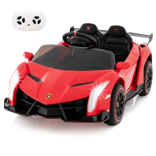 DREAMADE Elektroauto für Kinder, 12V Lamborghini Elektroauto mit hydraulischer Tür, Fernbedienung & Musik & MP3 & LED-Licht, Elektrofahrzeuge für Kinder ab 3 Jahre (Rot) von DREAMADE