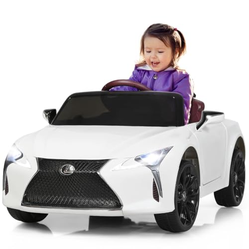 DREAMADE Elektroauto für Kinder, Lexus LC500 Kinder Auto mit 2,4G Fernbedienung & MP3 & USB &Hupe &LED Scheinwerfer, Kinderfahrzeug elektrisches Auto für Kinder ab 3 Jahren (Weiß) von DREAMADE