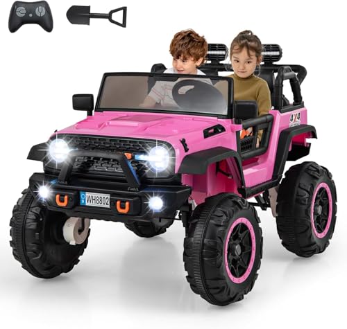 DREAMADE Elektroauto für Kinder 2 Sitzer, 24V Elektroauto mit Fernbedienung & Schaufel, Elektrofahrzeuge mit Licht & Musik & Hupe & USB, Elektrisches Auto für Kinder ab 3 Jahre (Rosa) von DREAMADE