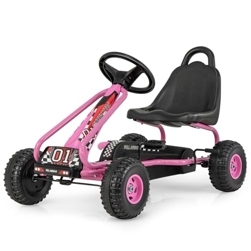 DREAMADE Gokart mit Handbremse & verstellbarem Sitz, Tretauto Tretfahrzeug mit geschlossenem Kettenkasten & Vor- und Rückwärtsgang, Pedal Go Cart für Kinder 3-6 Jahren, bis 30 kg belastbar (Rosa) DREAMADE Gokart mit Handbremse & verstellbarem Sitz, Tretauto Tretfahrzeug mit geschlossenem Kettenkasten & Vor- und Rückwärtsgang, Pedal Go Cart für Kinder 3-6 Jahren, bis 30 kg belastbar (Rosa) von DREAMADE