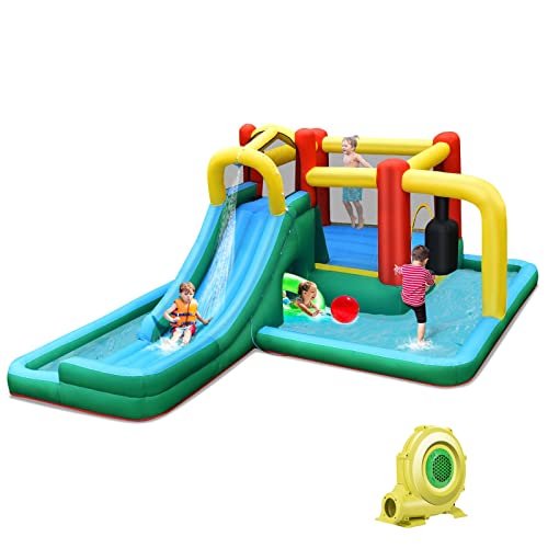 DREAMADE Hüpfburg mit Gebläse, Hüpfburg mit Wasserrutsche, Hüpfburg mit Rutsche, Kletterwand, Tunnel & Sprungbereich, Hüpfburg Outdoor Wasserpark für 4 Kinder 3-10 Jahre, 470x370x190cm (mit Gebläse) DREAMADE Hüpfburg mit Gebläse, Hüpfburg mit Wasserrutsche, Hüpfburg mit Rutsche, Kletterwand, Tunnel & Sprungbereich, Hüpfburg Outdoor Wasserpark für 4 Kinder 3-10 Jahre, 470x370x190cm (mit Gebläse) von DREAMADE