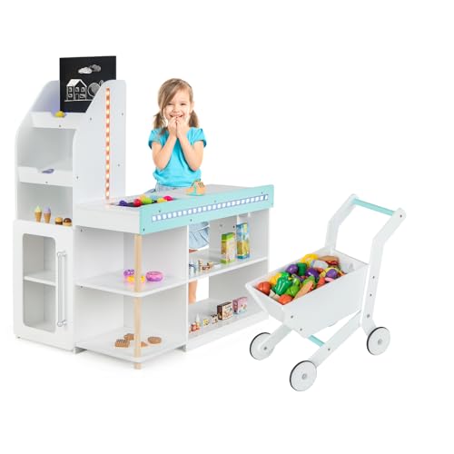 DREAMADE Kaufladen Kinder, Kaufmansladen Holz mit 3 LED-Lichtleisten & realistischer Kasse, Spiel-Supermarkt mit 39 Zubehör & Kreidetafel, Verkaufsstand Spielzeug Set für Kinder ab 3 Jahren (Weiß) DREAMADE Kaufladen Kinder, Kaufmansladen Holz mit 3 LED-Lichtleisten & realistischer Kasse, Spiel-Supermarkt mit 39 Zubehör & Kreidetafel, Verkaufsstand Spielzeug Set für Kinder ab 3 Jahren (Weiß) von DREAMADE
