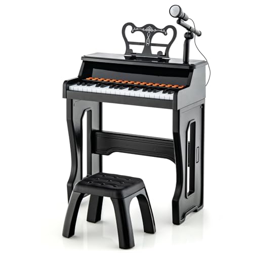DREAMADE Keyboard Kinder, 37 Tasten Mini Klavier mit Mikrofon & Notenständer & Hocker, E-Piano Kinder mit Ständer, Multifunktionales Musikspielzeug für Kinder ab 3 Jahren (Schwarz), VO32219 von DREAMADE