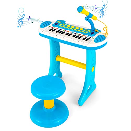 DREAMADE Keyboard Kinder mit 31 Tasten, Tragbar Kinderklavier mit Lichteffekte, Mikrofon und Abnehmbaren Beinen, Elektronisches Musikinstrument Kinder ab 3 Jahre (Blau) von DREAMADE