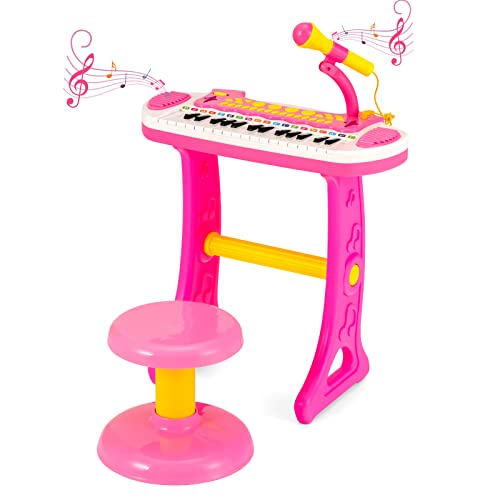 DREAMADE Keyboard Kinder mit 31 Tasten, Tragbar Kinderklavier mit Lichteffekte, Mikrofon und Abnehmbaren Beinen, Elektronisches Musikinstrument Kinder ab 3 Jahre (Rosa) von DREAMADE