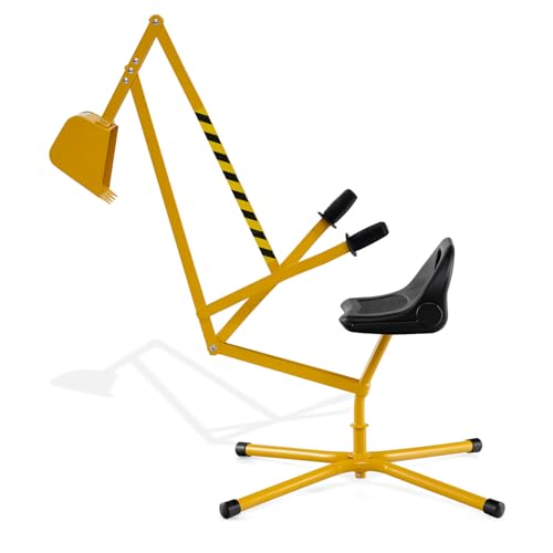 DREAMADE Kinder Bagger für Sandkasten, Metallbagger mit 360° drehbarem Sitz, Flexibler Schaufel, ergonomischer Rückenlehne, Bagger zum draufsitzen für Kinder ab 3 Jahren (Gelb) von DREAMADE