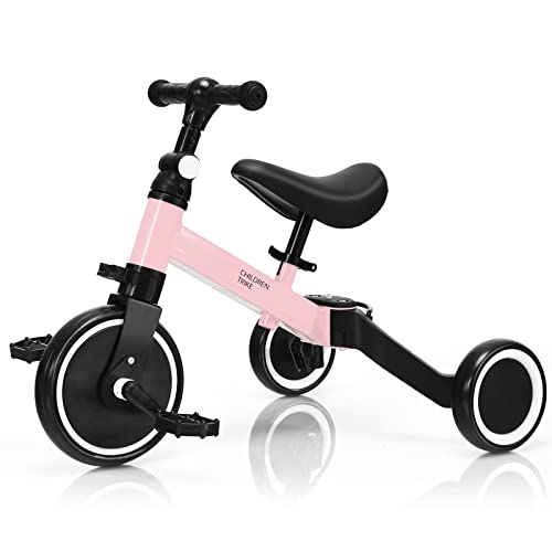 DREAMADE Kinder Dreirad, 3 in 1 Laufrad für Jungen & Mädchen 1-3 Jahren, Baby Balance Fahrrad mit Abnehmbaren Pedalen, Verstellbarem Sitz & Griff, belastbar bis 30kg (Pink) von DREAMADE