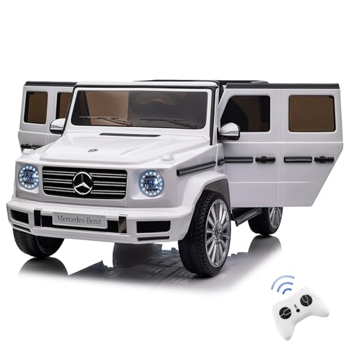 DREAMADE Kinder Elektroauto, Mercedes Benz G500 Jeep Kinder Auto mit Fernsteuerung & Schaukelfunktion & Musik & Hupe & USB & LED-Lichtern, Kinderfahrzeug elektrisches Auto für Kinder ab 3 Jahren(Weiß) von DREAMADE