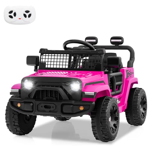DREAMADE Kinder Elektroauto mit Fernbedienung, 12V Elektrisches Auto mit klappbare Rückspiegel, Lenkrad, Musik, Hupe, Scheinwerfer, Elektrofahrzeug für Kinder ab 3 Jahren (Rosa) von DREAMADE