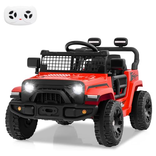 DREAMADE Kinder Elektroauto mit Fernbedienung, 12V Elektrisches Auto mit klappbare Rückspiegel, Lenkrad, Musik, Hupe, Scheinwerfer, Elektrofahrzeug für Kinder ab 3 Jahren (Rot) von DREAMADE