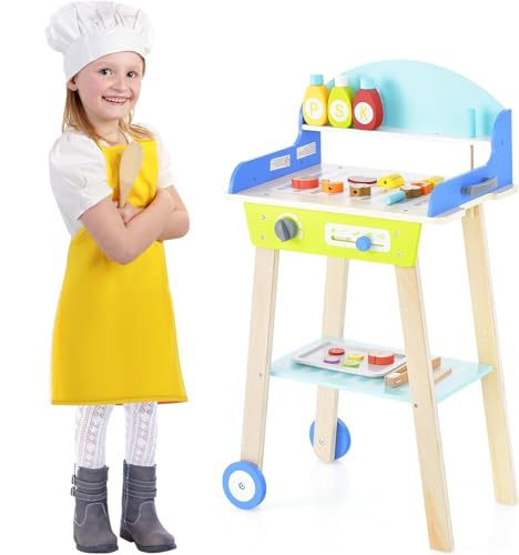 DREAMADE Kindergrill, BBQ Spielzeug mit 21 TLG. Zubehör, Kinderküche mit Grillzange & Gewürzen, Kinder Grill Holz mit Rädern für Kinder ab 3 Jahren DREAMADE Kindergrill, BBQ Spielzeug mit 21 TLG. Zubehör, Kinderküche mit Grillzange & Gewürzen, Kinder Grill Holz mit Rädern für Kinder ab 3 Jahren von DREAMADE