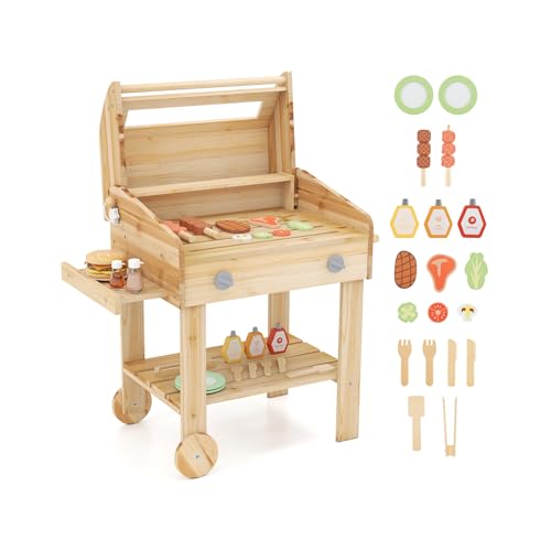 DREAMADE Kindergrill aus Holz, BBQ Grill Spielzeugset mit Grillwerkzeugen & Gewürzflaschen, Küchen-Rollenspielset mit 25 Zubehörteilen & Rädern, für Kinder ab 3 Jahren DREAMADE Kindergrill aus Holz, BBQ Grill Spielzeugset mit Grillwerkzeugen & Gewürzflaschen, Küchen-Rollenspielset mit 25 Zubehörteilen & Rädern, für Kinder ab 3 Jahren von DREAMADE