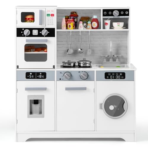 DREAMADE Kinderküche Holz mit Zubehör, Kinder Küche mit Herd Spüle Backofen Waschmaschine, Kinderspielküche Holzküche mit Licht & Sound, Spielküche für Kinder ab 3 Jahren DREAMADE Kinderküche Holz mit Zubehör, Kinder Küche mit Herd Spüle Backofen Waschmaschine, Kinderspielküche Holzküche mit Licht & Sound, Spielküche für Kinder ab 3 Jahren von DREAMADE