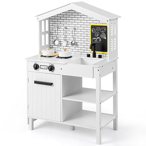 DREAMADE Kinderküche Holz mit Zubehör, Miniküche mit Herd Spüle Backofen, Kinderspielküche Holzküche, Spielküche Kinder für Jungen und Mädchen ab 3 Jahren Weiß DREAMADE Kinderküche Holz mit Zubehör, Miniküche mit Herd Spüle Backofen, Kinderspielküche Holzküche, Spielküche Kinder für Jungen und Mädchen ab 3 Jahren Weiß von DREAMADE