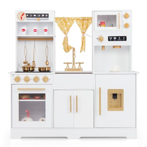 DREAMADE Kinderküche aus Holz mit Zubehör, Kinder Küche Kinderspielküche mit Kaffeemaschine Herd Ofen, Koch Pretend-Spielset Spielküche mit Licht und Sound für Kinder ab 3 Jahren (Weiß) von DREAMADE