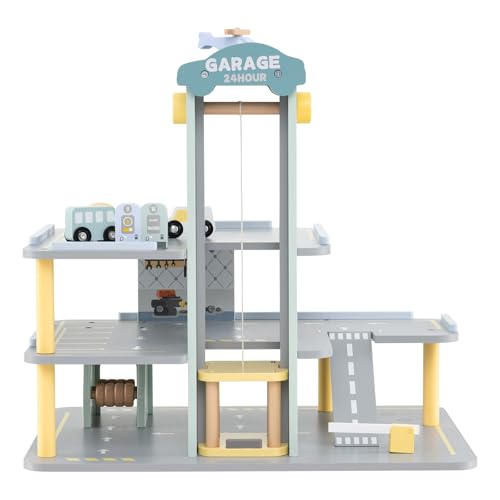 DREAMADE Kinderparkhaus aus Holz, Parkgarage für Kinder mit 4 Autos & 1 Hubschrauber, 3-stöckige Parkgarage mit Aufzug, Autowaschanlage und Tankstelle, Parkhaus für Kinder ab 3 Jahren DREAMADE Kinderparkhaus aus Holz, Parkgarage für Kinder mit 4 Autos & 1 Hubschrauber, 3-stöckige Parkgarage mit Aufzug, Autowaschanlage und Tankstelle, Parkhaus für Kinder ab 3 Jahren von DREAMADE