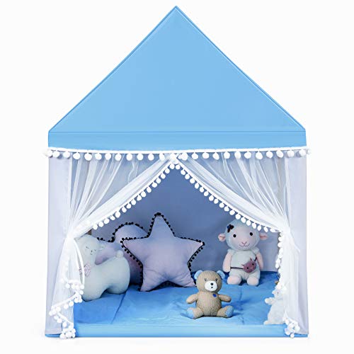 DREAMADE Kinderspielzelt Spielzelt für Kinder mit gepolsterter Decke & Fenstern & Holzrahmen, Kinderspielhaus, Tipi Zelt, Kinderzelt für drinnen, für Jungen & Mädchen (Blau) von DREAMADE