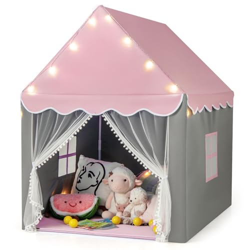 DREAMADE Kinderspielzelt Spielzelt für Kinder mit gepolsterter Decke und Lichterkette, Kinder Spielhaus mit Netzvorhang und Fenstern, Kinderzelt für Jungs & Mädchen, für Indoor und Outdoor (Rosa) DREAMADE Kinderspielzelt Spielzelt für Kinder mit gepolsterter Decke und Lichterkette, Kinder Spielhaus mit Netzvorhang und Fenstern, Kinderzelt für Jungs & Mädchen, für Indoor und Outdoor (Rosa) von DREAMADE